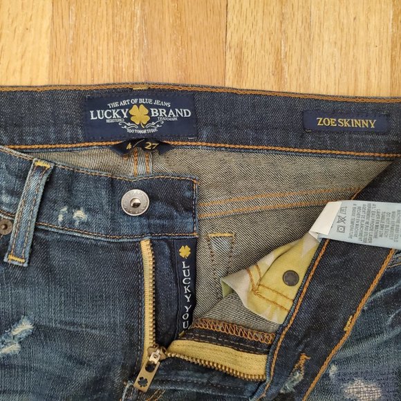 Lucky Brand Zoe Jeans Womens 4x27 Blue Denim Dark Wash Skinny Stretch Distressed - Picture 4 of 15